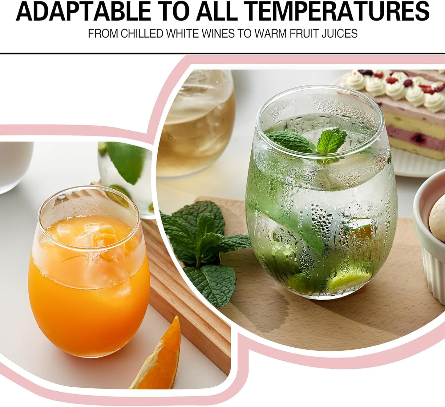 Stemless Wine Glasses Set of 6, 18 Ounces Red & White Wine Glasses for Party, Lead-free, Ideal Wine Accessories Gift (Clear)