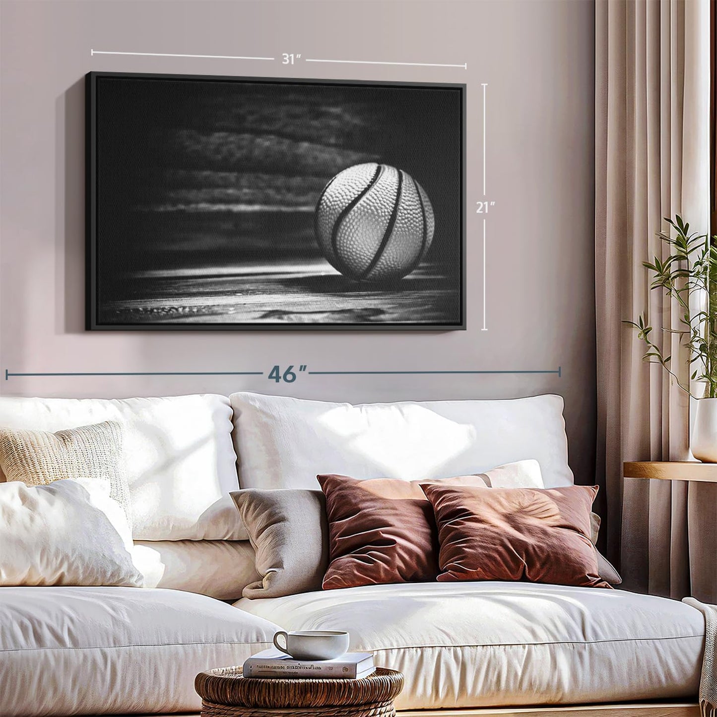 ElephantStock Basketball Wall Art - Horizontal Framed Canvas - 1-Piece Hallway Wall Decor - Photography sports Canvas Print - Black and Gray Decor for Wall - 31" X 21"