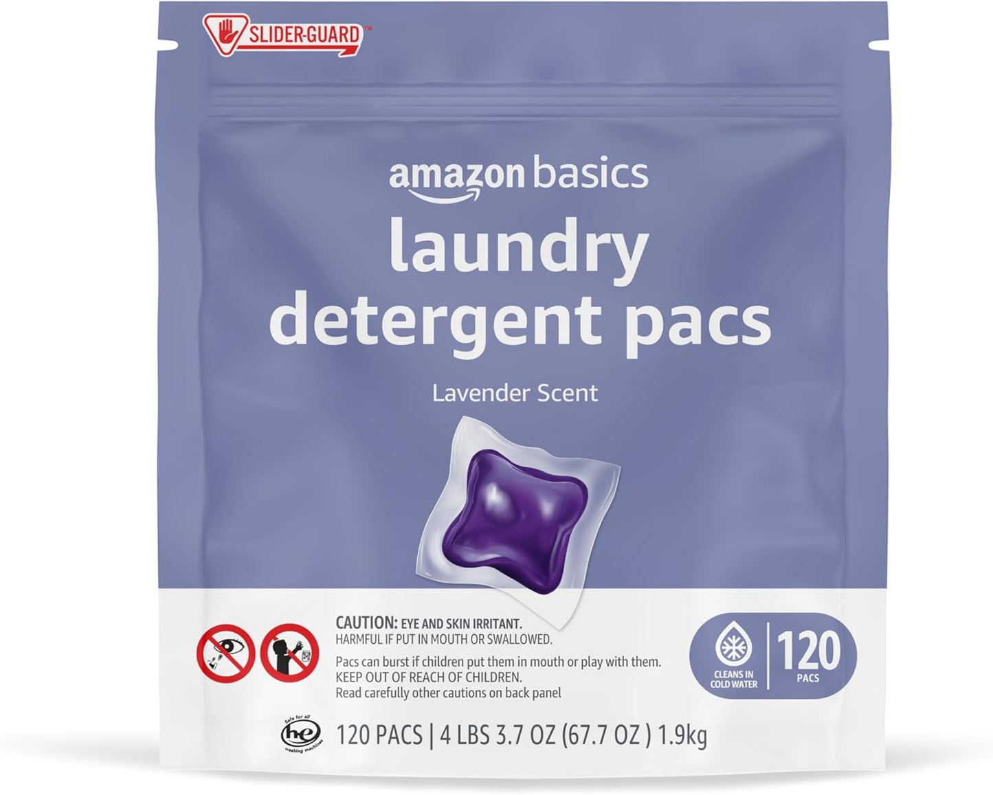 Amazon Basics Laundry Detergent Pacs, Lavender Scent, 120 Count (New Packaging)