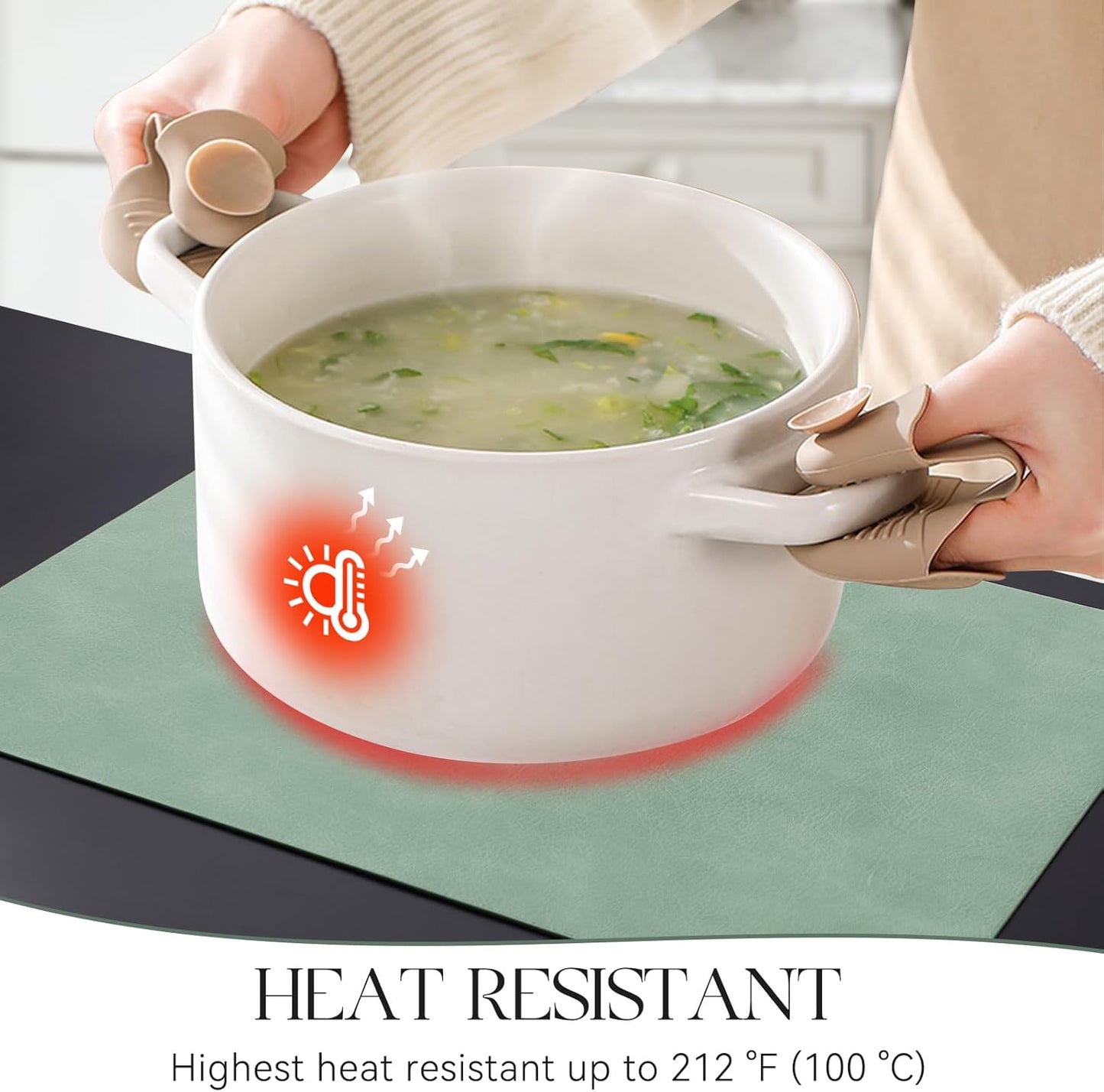 MOSAYT Vinyl Placemats Set of 12-12 X 17 Inch - Faux Leather 100% Waterproof Oil-Proof Wipeable PU Place Mats, Heat Resistant Reversible Table Mats for Kitchen, Dining, Outdoor (Green)