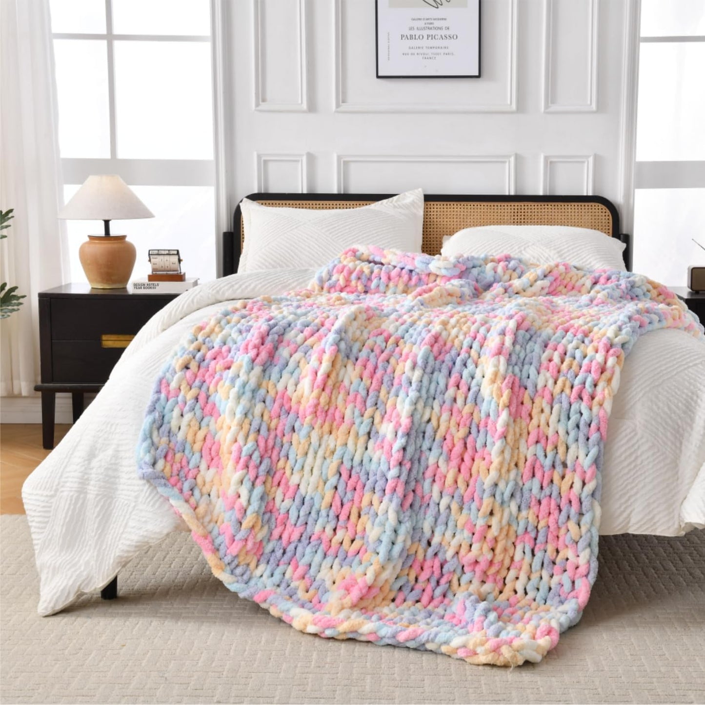 Ultra Soft Chunky Knit Blanket Throw -40x50 Hand Knitted Warm Chenille Throw Blanket, Home Decor Soft Thick Yarn Cable Knit Blanket Breathable Fleece Banket Christmas for Couch Bed Sofa Best GIF