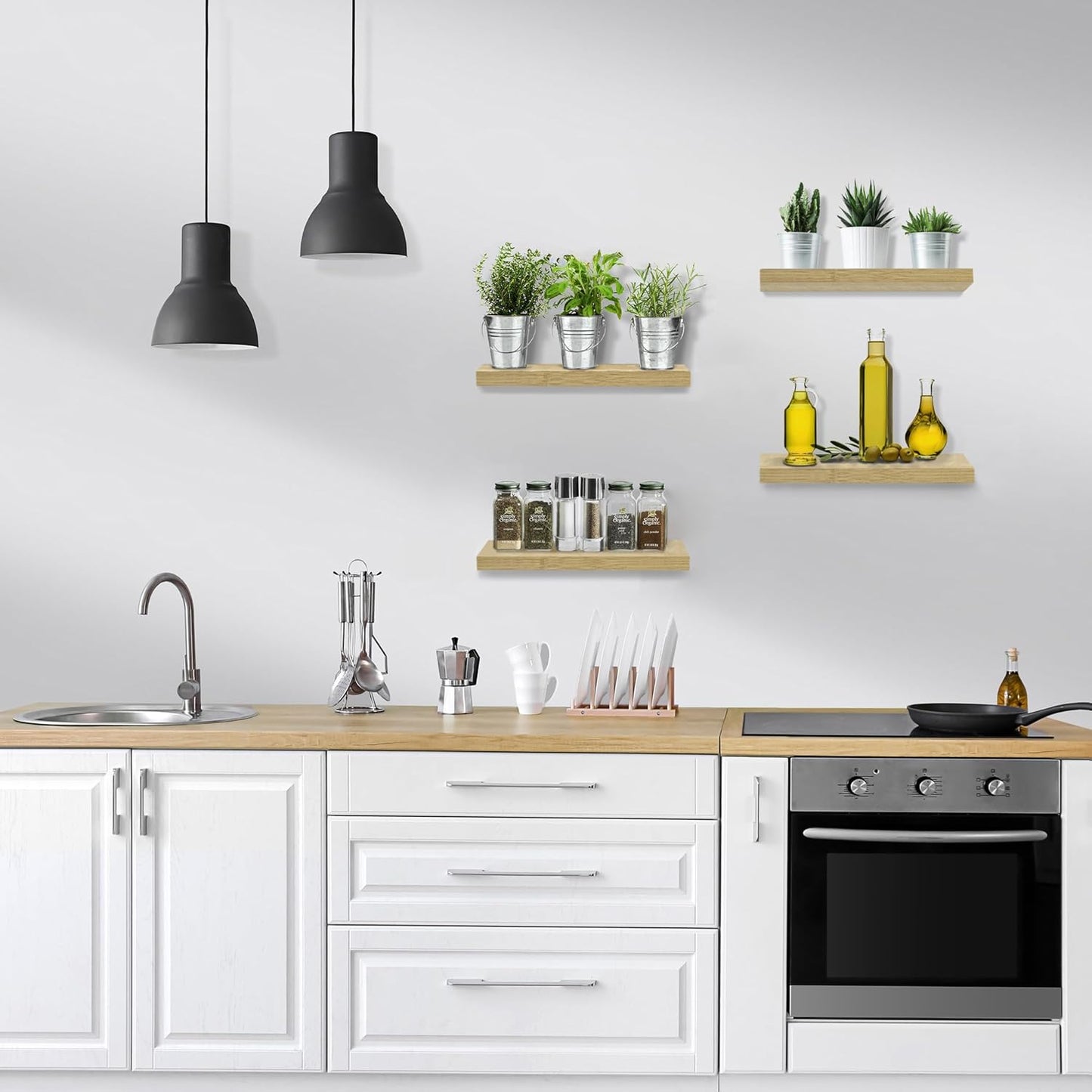 Sorbus Floating Shelves for Wall, Bathroom Shelves Wall Mounted for Kitchen, Bedroom, Living Room, Bathroom Storage, Over Toilet, Hanging Book Shelf for Wall Home Decor (Maple Wood, 4 Pack)