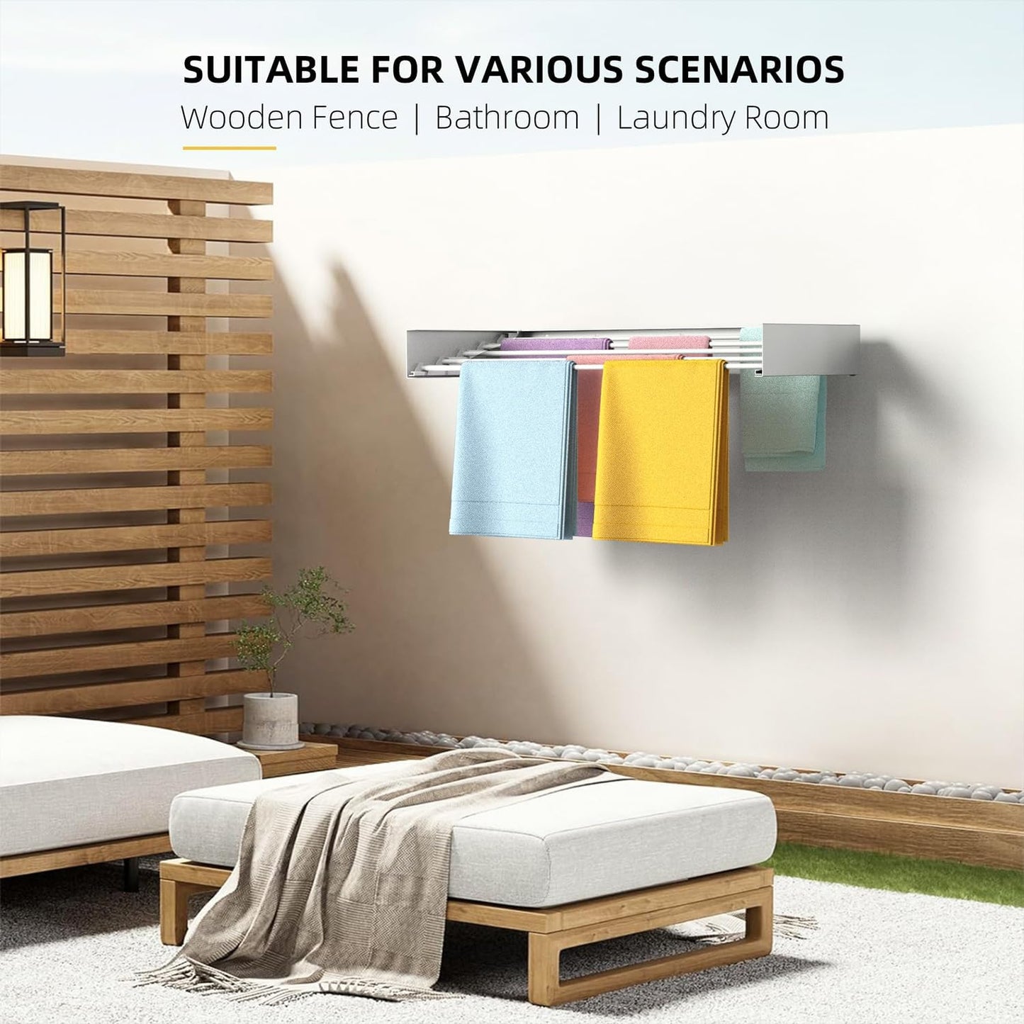 Laundry Drying Rack Collapsible, Wall Mounted Clothes Drying Rack, Space Saving Foldable Drying Rack for Laundry, 23.6" Wide, 11.2 Linear Ft, 4 Aluminum Rods, 60 lb Capacity