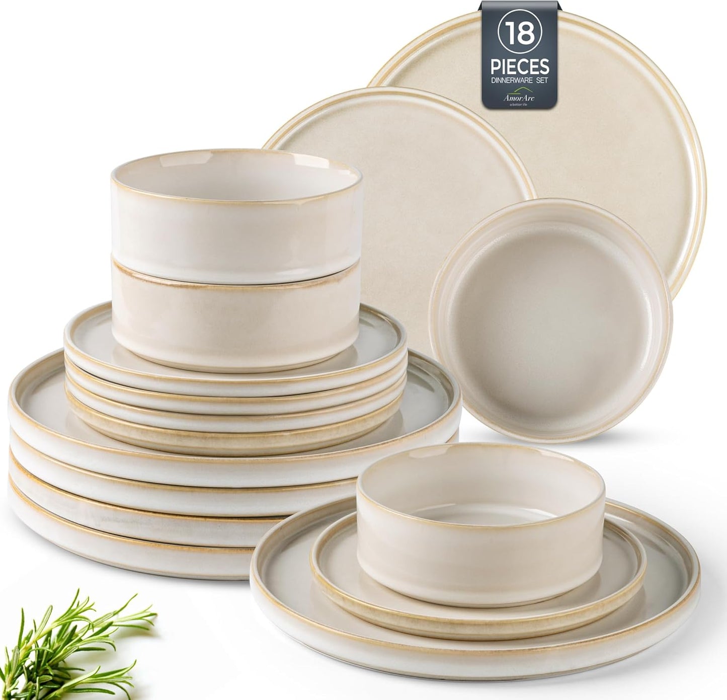 AmorArc Ceramic Dinnerware Sets, Handmade Reactive Glaze Stoneware Plates and Bowls Sets,Highly Chip and Crack Resistant | Dishwasher & Microwave Safe Dishes Set, Service for 6 (18pc)