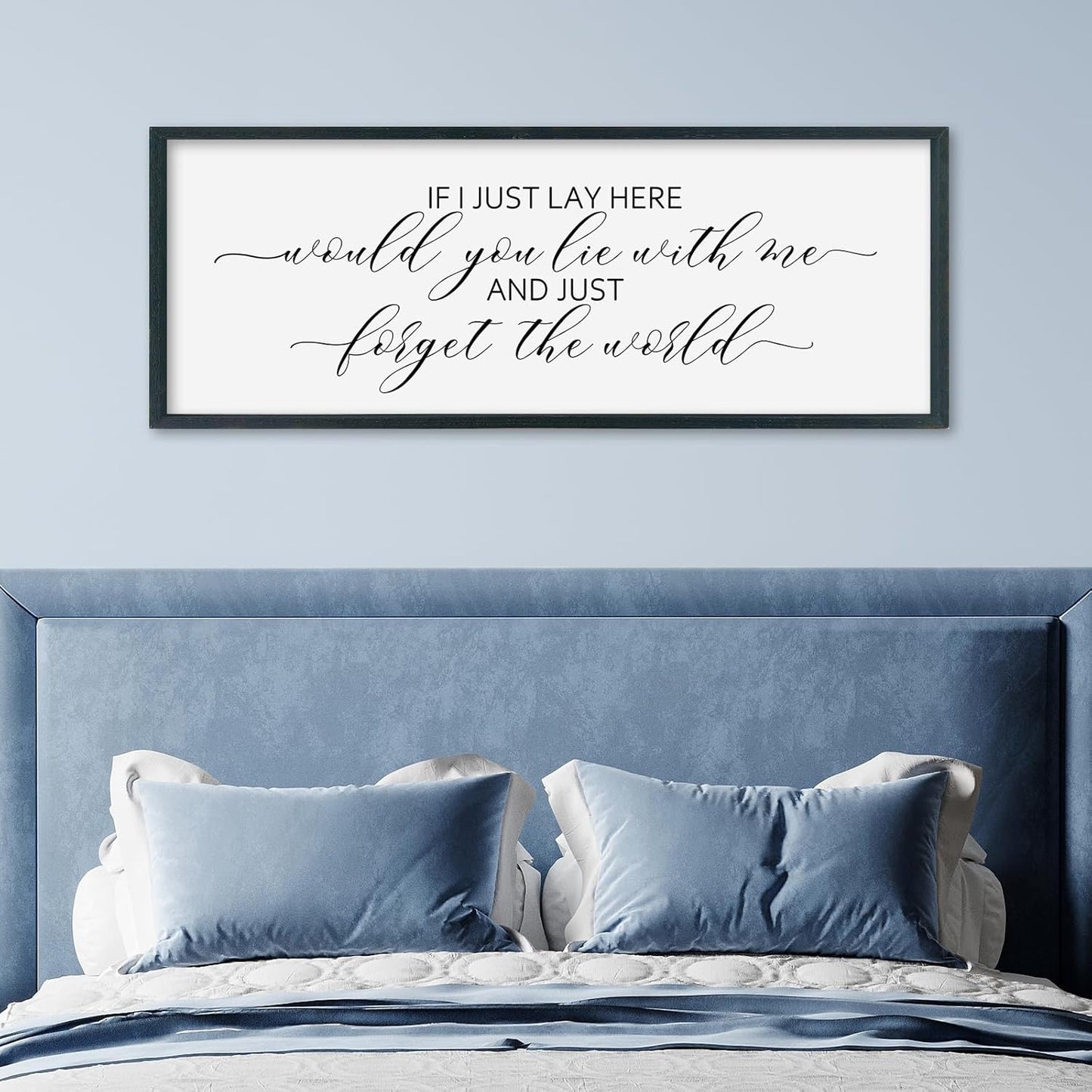 SRSZHIYUE If I Lay Here Would You Lie With Me Sign Bedroom Wall Decor Art 40"×15" Large Wood Framed Wall Hanging (Black)