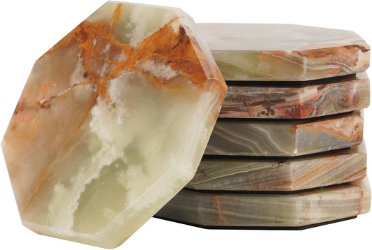 Radicaln Marble Coasters Star 3.5" Inches Green Onyx Handmade Marble Drink Coasters for Home and Kitchen, Drink Coaster Set of 6, Ideal Coaster for Drink