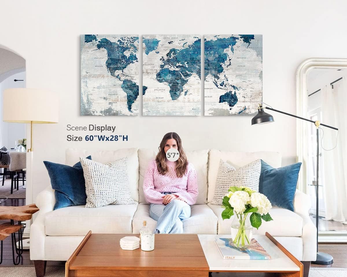 Canvas Wall Art Bedroom Wall Decor Blue Pictures for Living Room Office Artwork for Walls 60" W x 28" H Framed Positive Art Farmhouse Decor