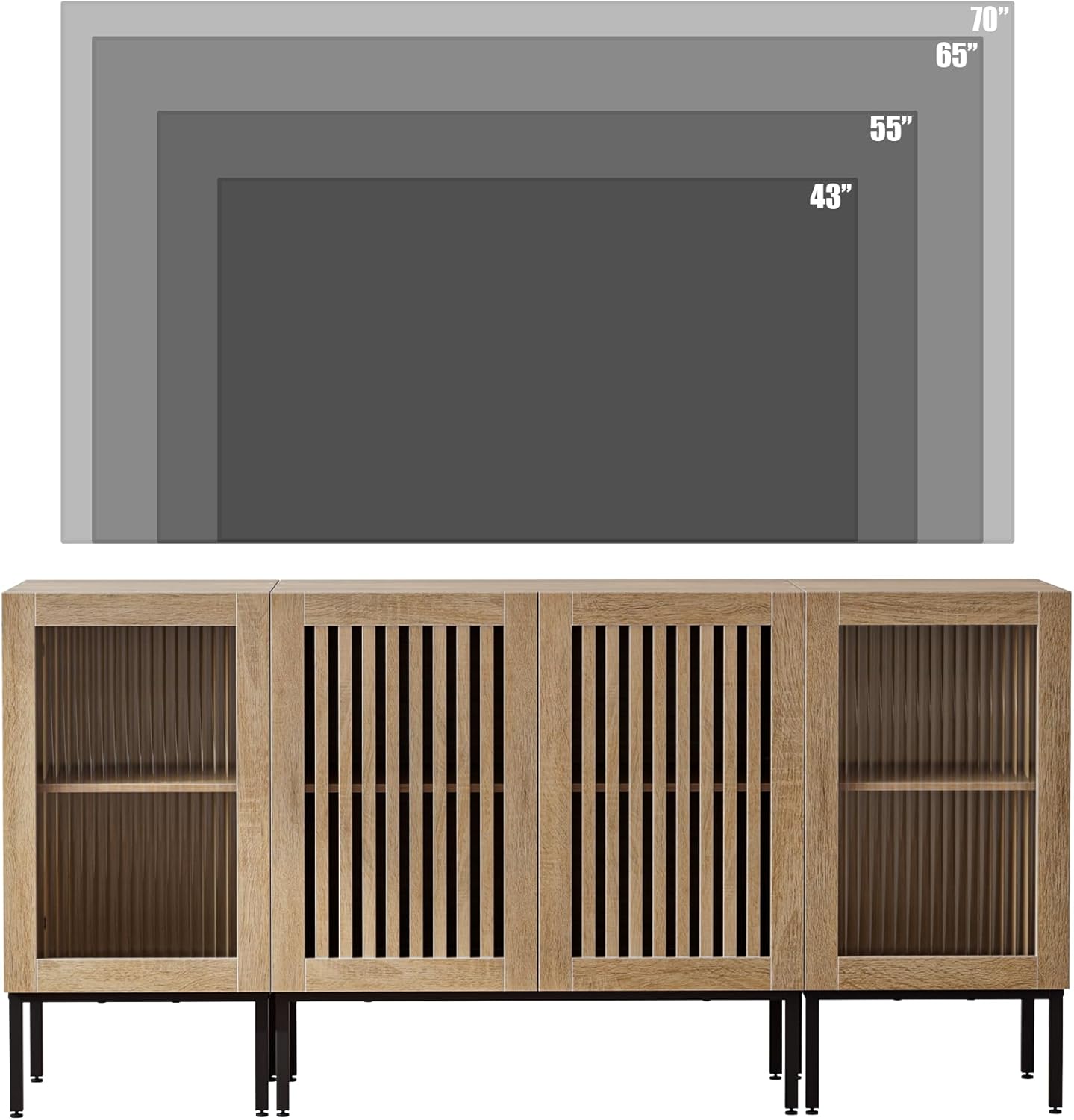 Farmhouse TV Stand for TVs up to 70 Inch, Entertainment Center TV Console with Storage Cabinets and Glass Doors,Media Console for Living Room,Oak