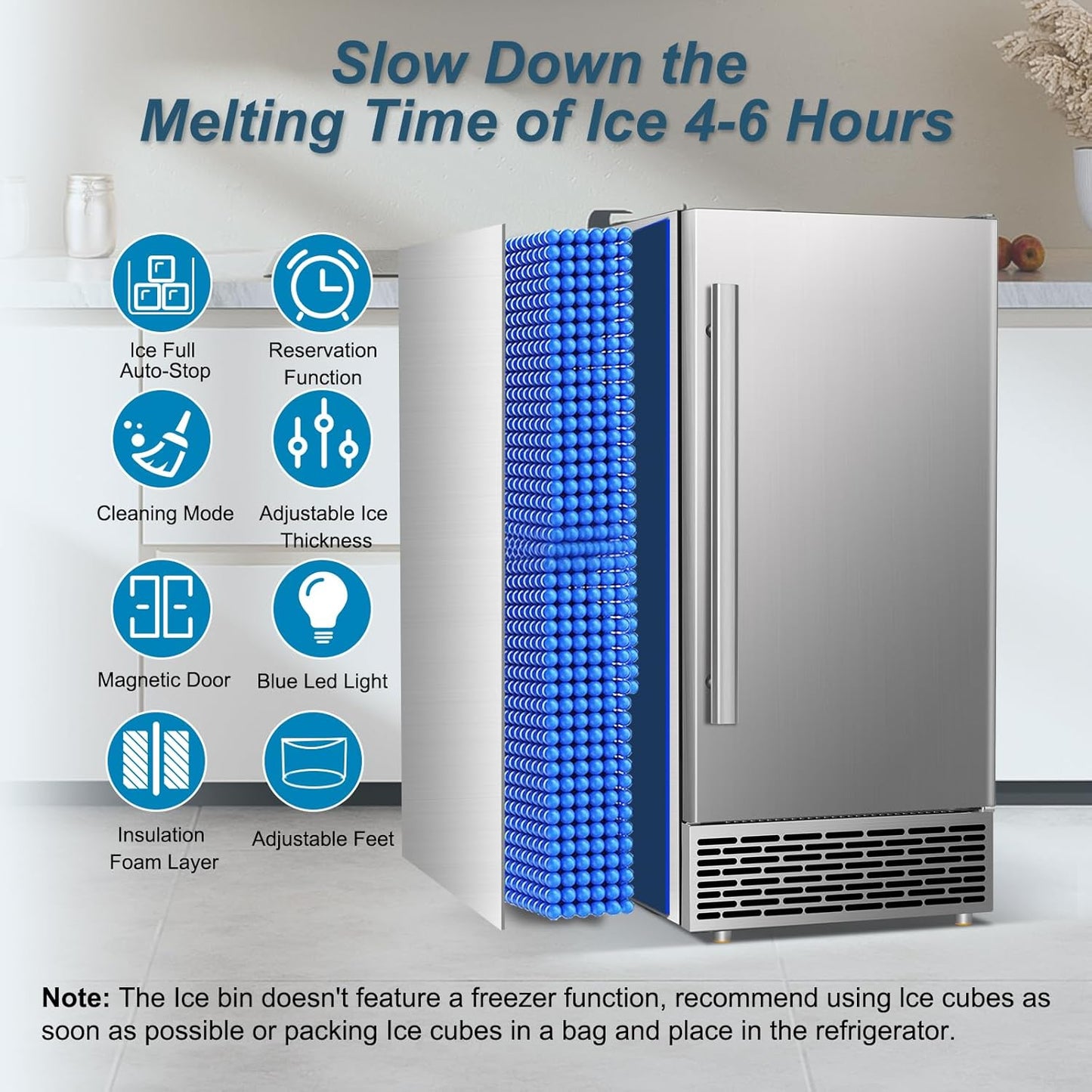 Commercial Ice Maker Machine 120 LBS/24H, 60 LBS Cold Preservation Bin for 4-6 H, Freestanding Undercounter Ice Maker Stainless Steel, 40 Ice Trays Built-in Ice Machine for Restaurant Bar Kitchen Cafe