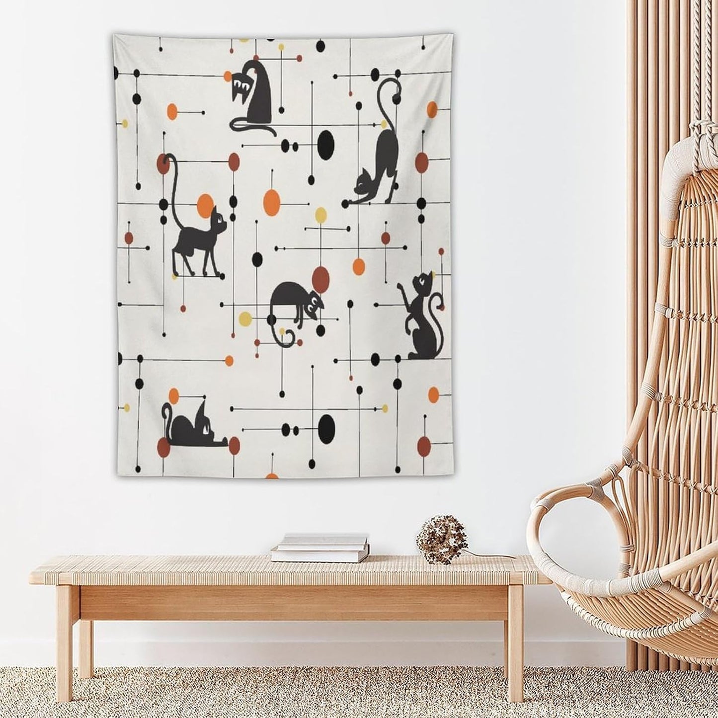 ICMOLYYENLO Abstract Cat Tapestry, Medieval Abstract Atomic Star Cat Vintage Home Wall Hanging Art Tapestry for Bedroom Living Room Dormitory 40x60 Inch