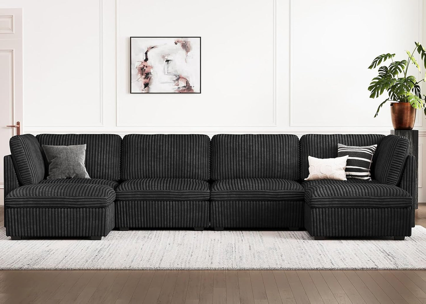 Belffin Modular Sectional Sofa with Storage Ottoman, Oversized Cloud Couch Sectional with Extra Deep Seat, Convertible Upholstered U Shaped Sectional Couches for Living Room, Plush Corduroy Black