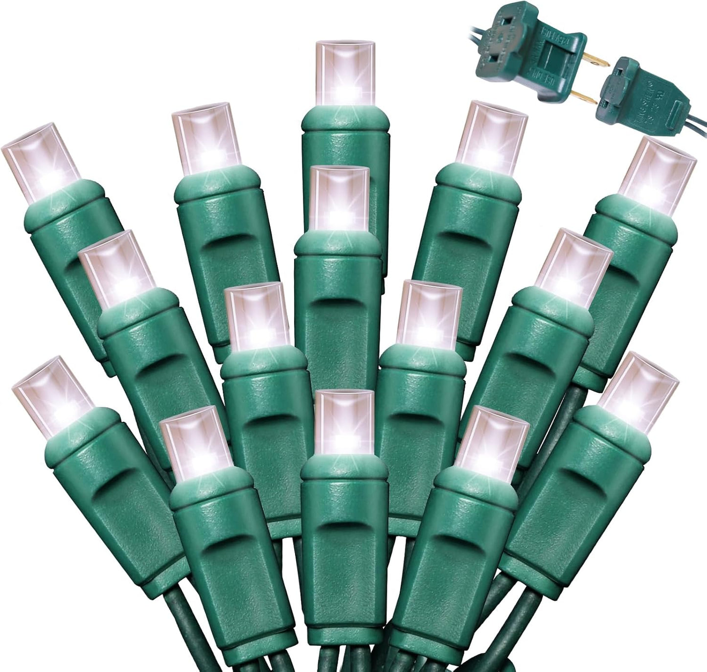 50LED String Lights,LED Christmas Lights,6" SPACING,Green Wire,White Colour,Commercial Grade