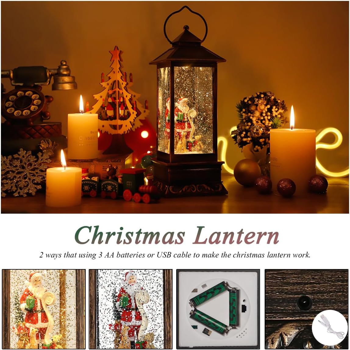 House & Garden Decoration,Christmas Lantern with 8 Pieces of Music,Sparkling Crystal Keep Circling Around The Snowman Families Music Box as a (Santa Claus)