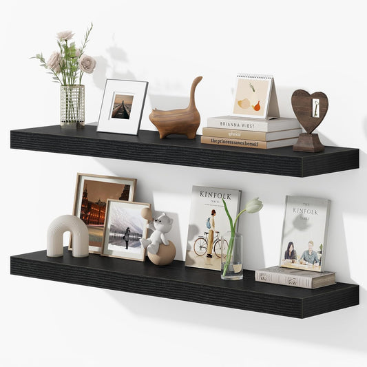 Dreamland 40 Inches Floating Shelves for Wall, 9.3" Deep Long Floating Shelves Set of 2, Large Display & Storage Shelf, Wall Shelf for Bathroom Bedroom Living Room Kitchen Office, Black