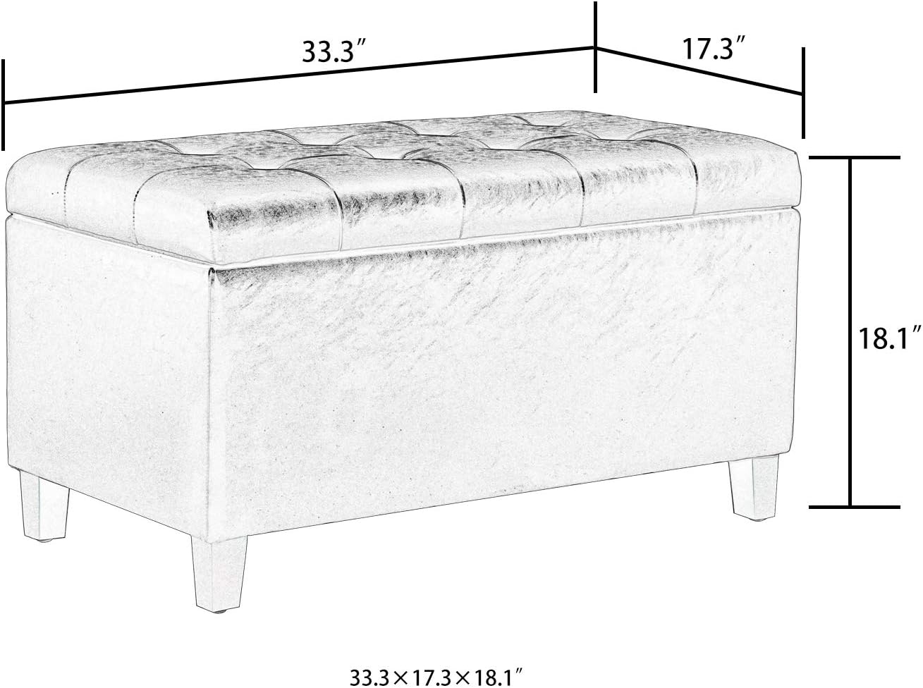 Asense Storage Ottoman Bench, Faux Leather Upholstered End of Bed Bench with Safety Hinge Wooden Legs, for Entryway Bedroom (Black, 33.3")