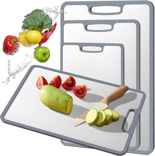 Titanium Cutting Board Double-sided non-slip silicone edging Pure Titanium Cutting Boards for Kitchen - Double-Sided Food-Grade Chopping Board Non-Stick Durable and easy to clean (Small)