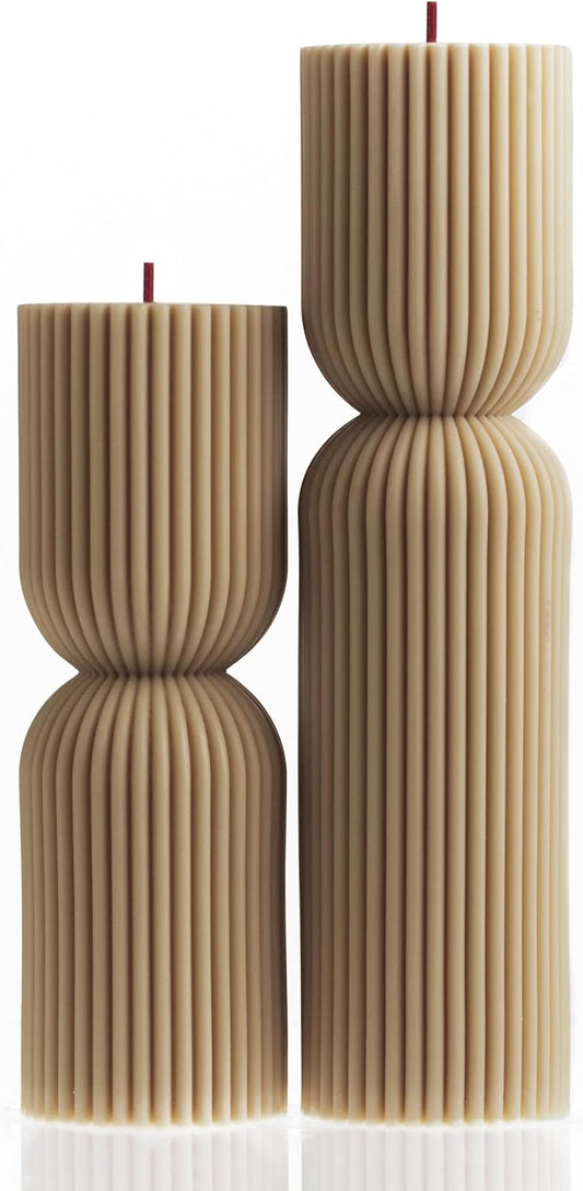 LAWA Hourglass Pillar Candle - Large Beautiful Handmade Pillar Scented Soy Wax Candle Elegant Bubble Aesthetic Candle Housewarming Gift Home Room Shelf Decor Idea Sandstone (Set of 2)