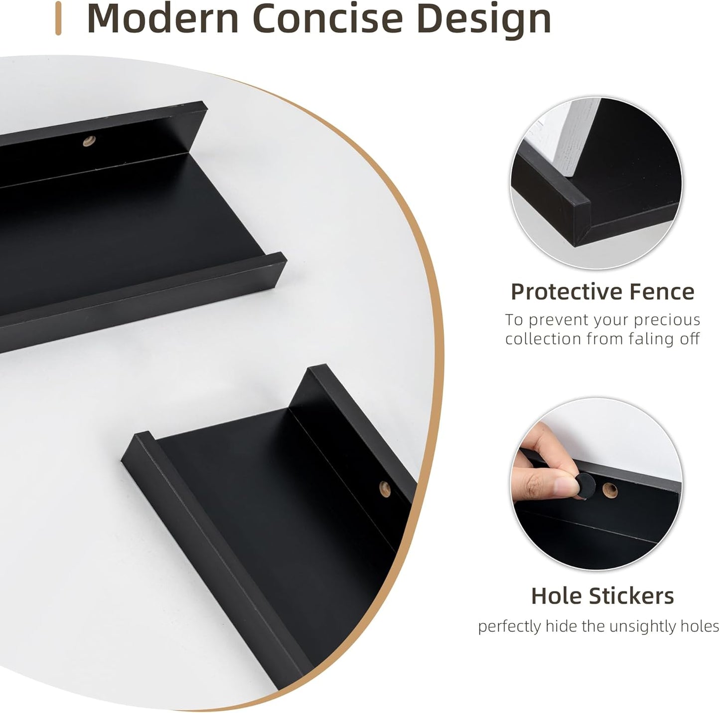 Picture Ledge Shelf, Wood Floating Shelves Set of 2, 36 inch Picture Ledge Shelves, Photo Ledge Nursery Book Shelves Wall Mounted for Living Room Kids' Room Bedroom, Color Black