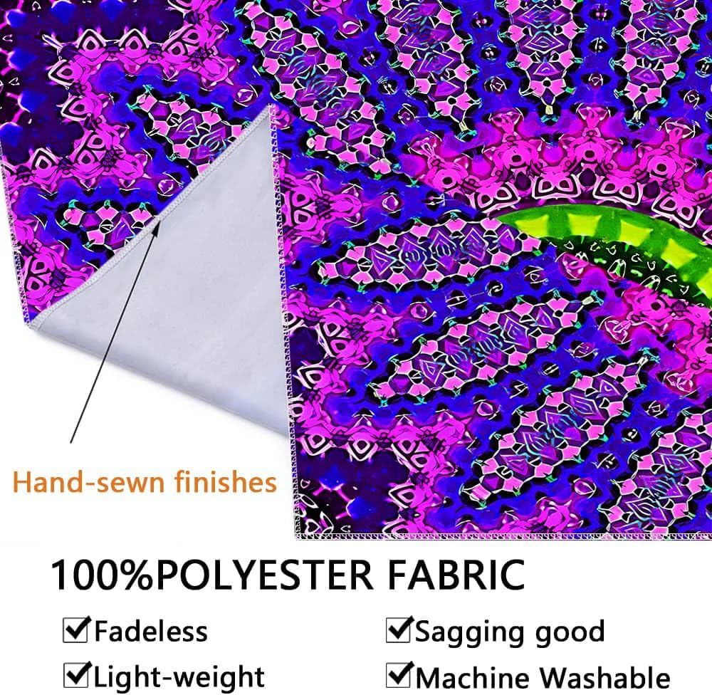 PSYHILAR Blacklight Mandala Tapestry for Bedroom, XL Black Light Posters for Adults and Teens, Red UV Reactive Aesthetic Bohemian Wall Art Decor (90 x 70 Inches)