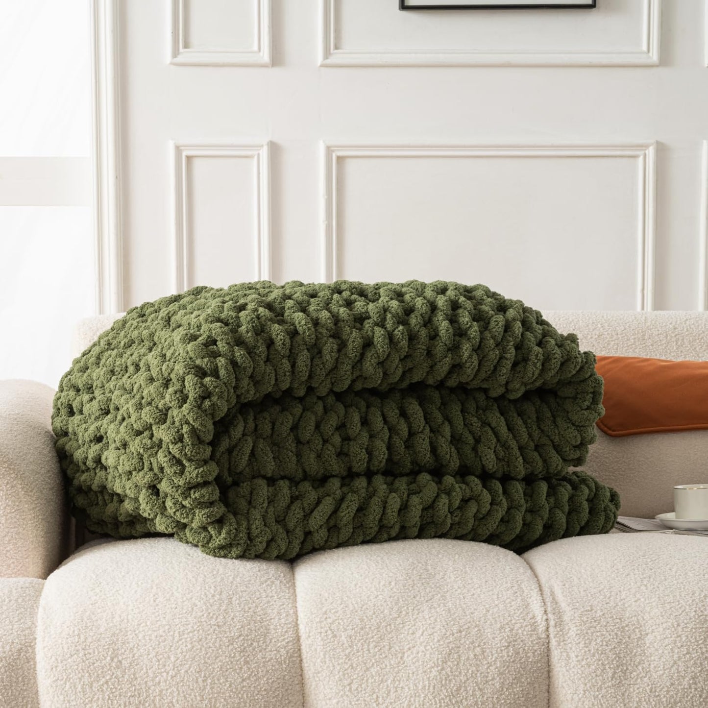 Ultra Soft Chunky Knit Blanket Throw -50x60 Hand Knitted Warm Chenille Throw Blanket, Home Decor Soft Thick Yarn Cable Knit Blanket Breathable Fleece Banket Christmas for Couch Bed Sofa Best GIF