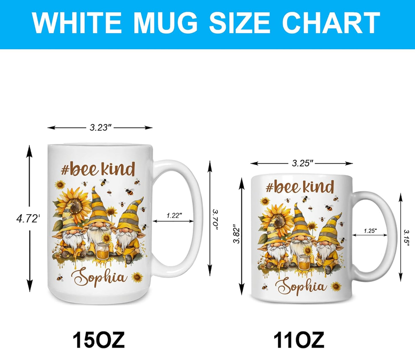 Hyturtle Personalized Bee Gnomes Mug - Bee Keeper Gifts For Women - Honeybee Gifts For Gnomes Lover - Animals Present For Lover - Teacher Appreciation Present - Custom Coffee Cup Ceramic Mug 11 15 Oz