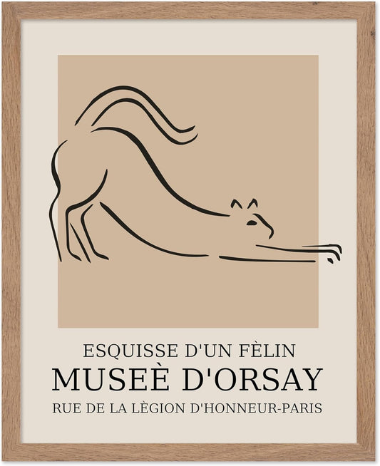 Poster Master Vintage Poster - Retro Minimalist Print - Gift for Artist, Housewarming - Cat, Line Drawing, Sketch, Abstract - Wall Decor for Living Room, Bedroom, 16x20 Beige Framed