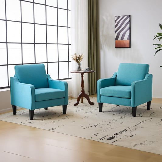 VINGLI Accent Chairs Set of 2 Living Room Chairs Teal Blue Reading Chair for Bedroom Scooped Arm Chair Mid Century Modern Accent Chairs Upholstered Comfy Chair for Apartment, Waiting Room