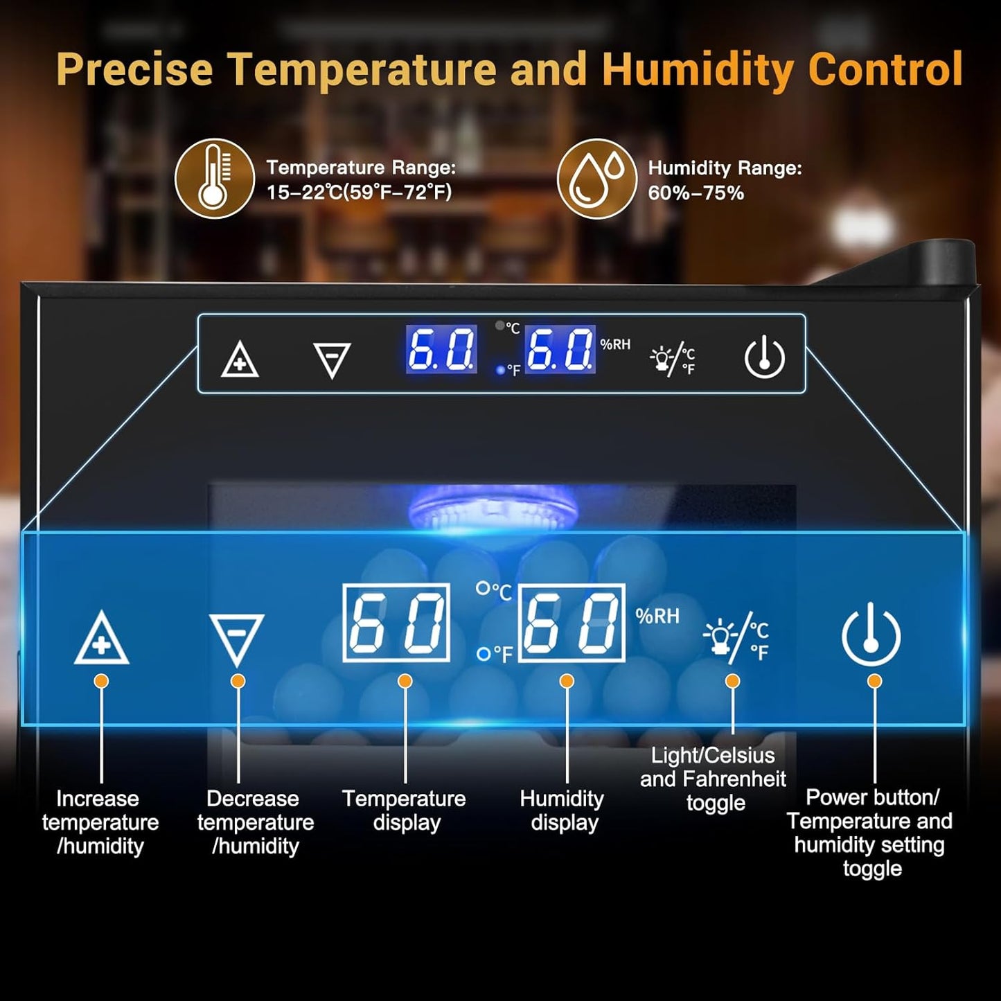 Electric Humidor for Cigars, 35L 250 Counts Large Capacity Thermostatic Desktop Humidor Cabinet with Digital LED Screen, Safety Lock,Smart Humidity & Temp Control, Gifts for Men