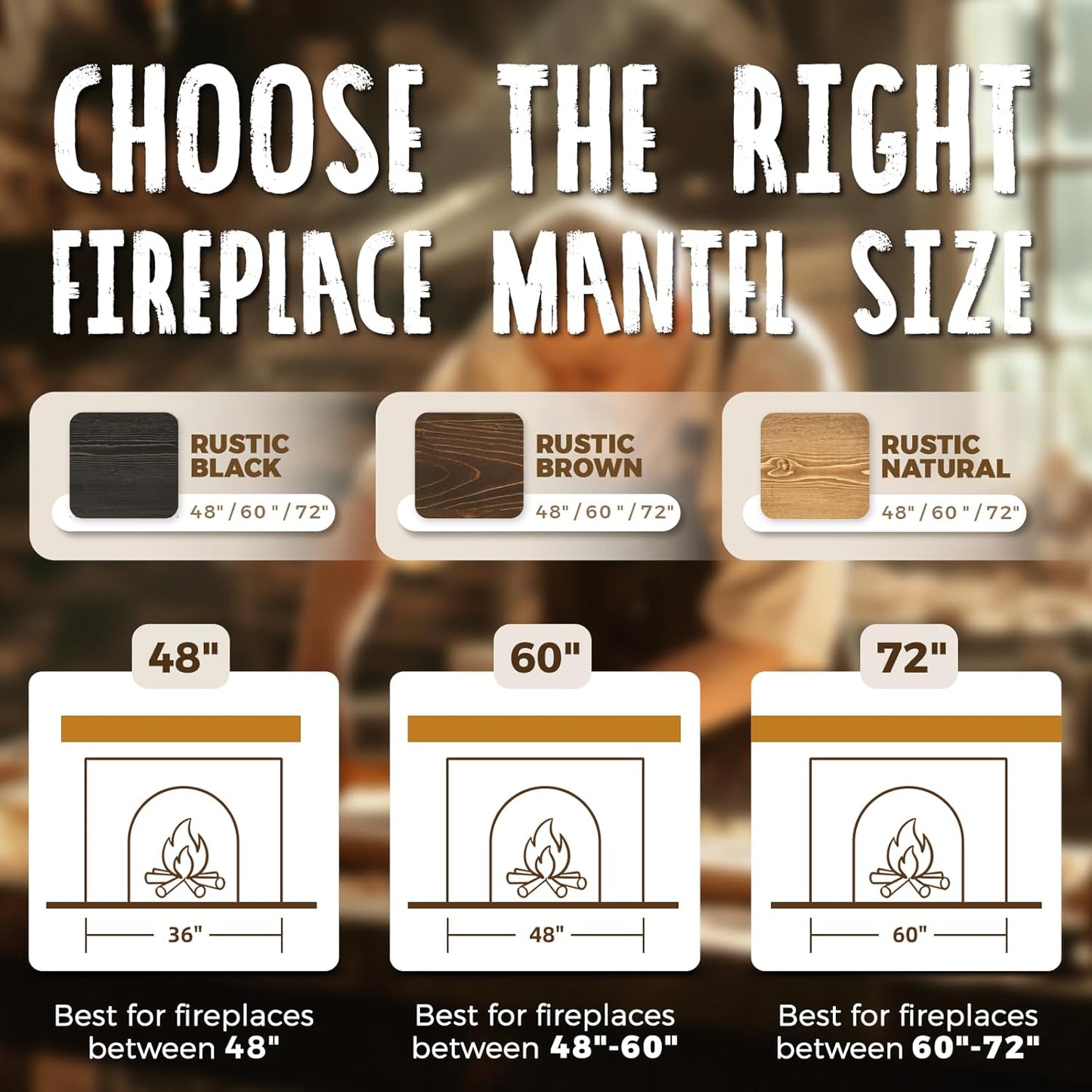 72x8x5 Fireplace Mantel - Handcrafted Hollow Rustic Solid Wood Wall Mounted Floating Shelf with Invisible Heavy Duty Wood Bracket (Weathered Black)