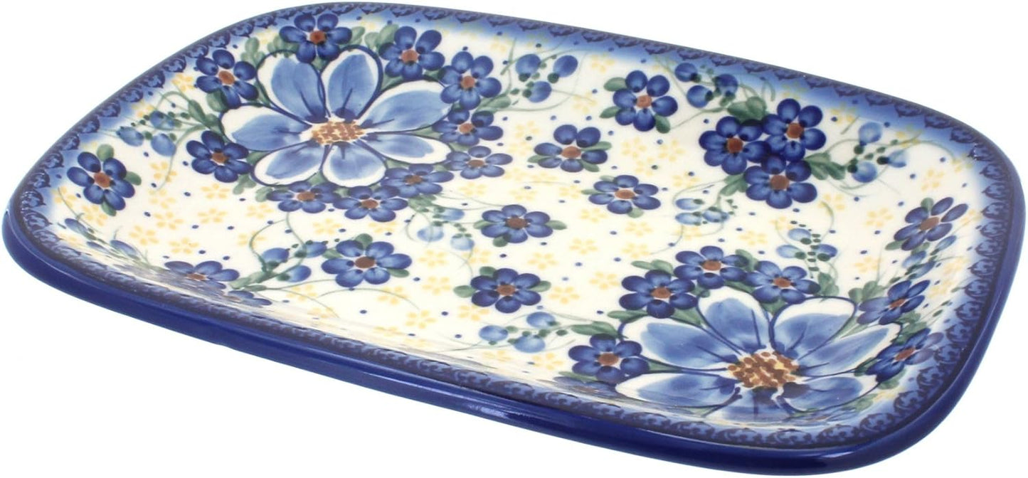 Blue Rose Polish Pottery Daisy Surprise Small Rectangular Serving Platter