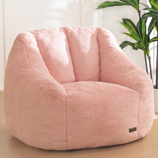 MAXYOYO Bean Bag Chair, Comfy Bean Bag Sofa with Back Support, Faux Fur Bean Bag Chair for Adults and Kids, Stuffed Floor Sofa for Living Room, Bedroom, Apartment, Pink