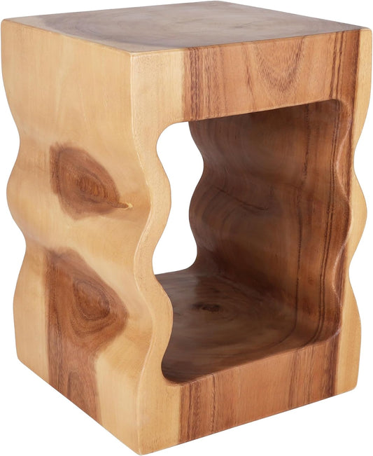 Rutledge & King Mid Century Modern Boho Chic Round Wooden End Table - 12.6" x 12.6" x 17.7" - Light Brown Suar Wood Top - Clear Coat Finish