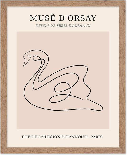 Poster Master Vintage Poster - Retro One Line Swan Drawing Print - Swan Art - Bird Art - Minimal Gift for Her, Animal Lover - Abstract Decor for Home, Office, Bedroom, 16x20 Beige Framed
