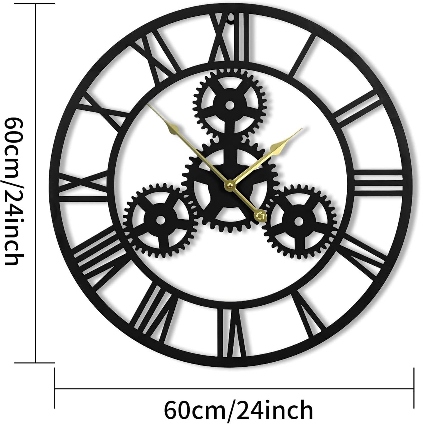 24inches/60cm Wall Clocks for Living Room Deco Non Ticking Silent Battery Operated Metal Modern Vintage Roman Numeral Oversized Gear Wall Clocks for Bedroom Kitchen Fireplace Office Farmhouse