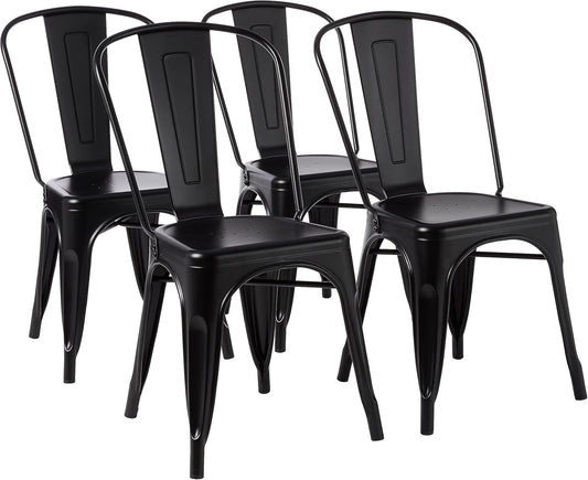 Amazon Basics Metal Dining Chairs, Matte Black, 1 Count (Pack of 4)