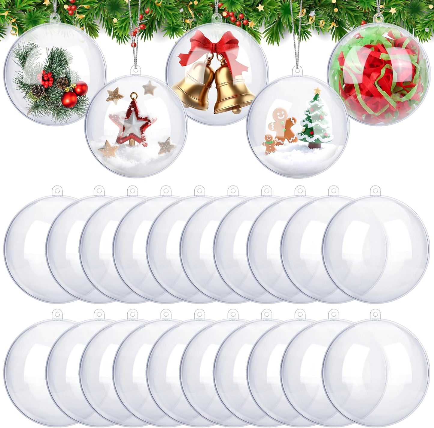 ANVAVO 25 Pieces 10 cm Christmas Clear Plastic Fillable Ball Ornaments DIY Craft Transparent Baubles Shatterproof Christmas Tree Hanging Ornaments for Xmas New Years Birthday Wedding Home Decor