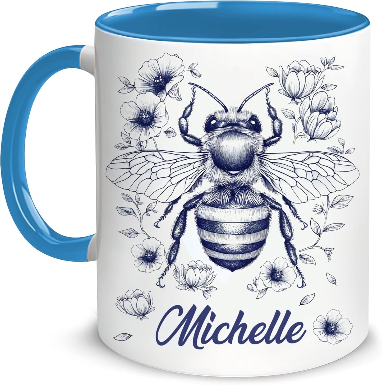 Hyturtle Personalized Floral Bee Mug - Bee Keeper Gifts For Women Lovers Teacher - Honey Gifts For Beekeeper Farmer On Birthday - Queen Honeycomb Decor - Custom Coffee Cup Ceramic Mug 11 Oz 15 Oz