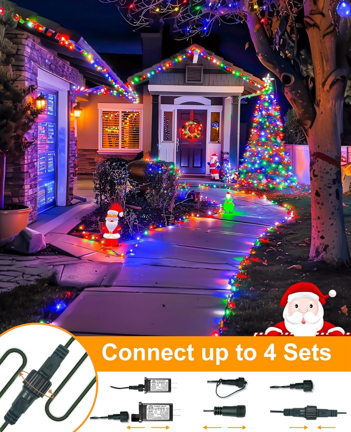 Christmas Lights Outdoor, 80FT 240 LED Connectable Christmas String Lights Green Wire with 8 Modes, Waterproof Twinkle Tree Lights for Indoor Room Patio Garden Party Decorations, Multicolor