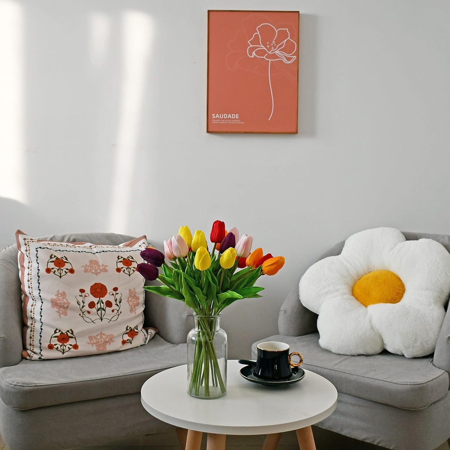 Mandy's Artificial Tulips 20 Stems Multicolor PU Faux Flowers for Wedding Home Decor 13.5 Inch