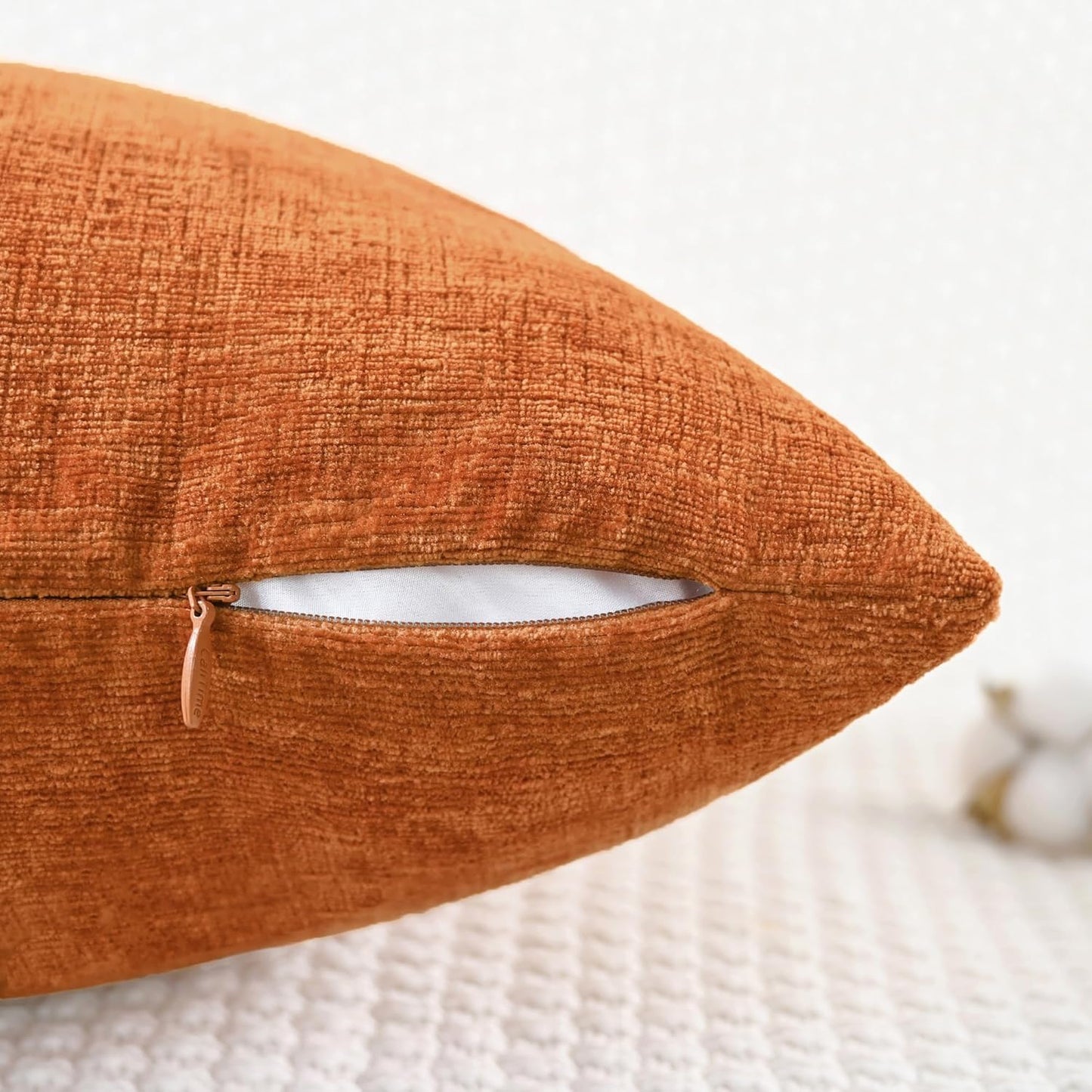 CaliTime Fall Throw Pillow Covers Decorative 22 X 22 Inches Pack of 2 Cozy Chenille Cushion Cases for Couch Sofa Bed Living Room Home Burnt Orange