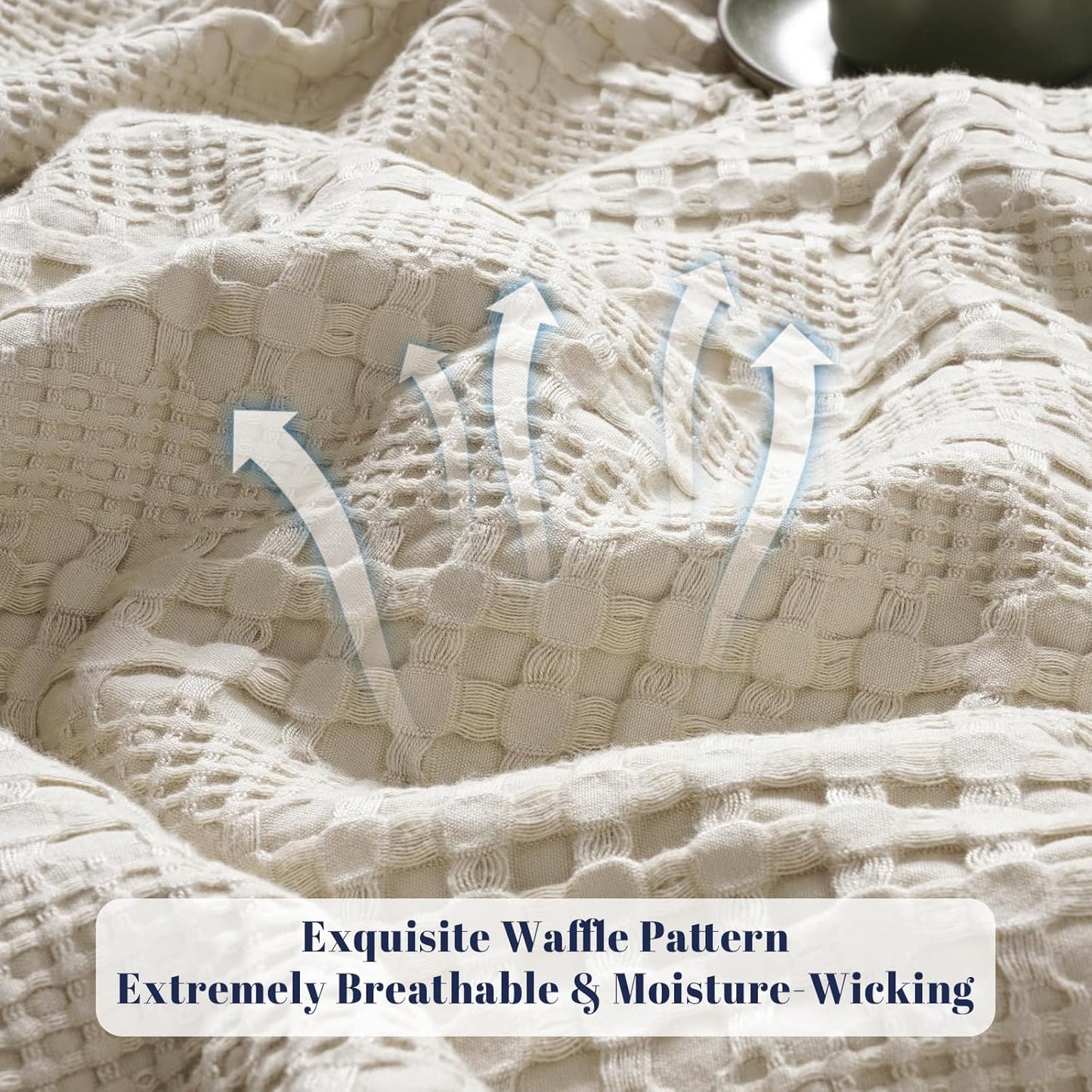 PHF Cooling Waffle Blanket Queen Size, Lightweight 60% Rayon Derived from Bamboo & 40% Cotton Breathable Blanket for Hot Sleepers, Soft and Luxury for Bed Couch and Sofa, 90"x90", Linen