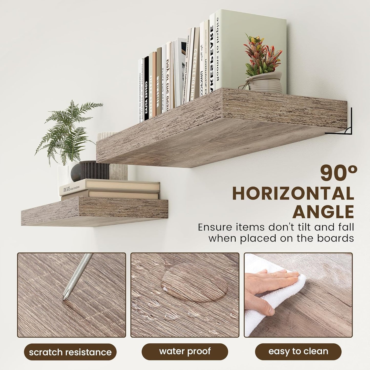 Deep Floating Shelves for Wall | 30 Inch Wide x 12 Inch Deep Floating Shelves | 30W x 12D Rustic Grey Wood Wide Wall Shelves | Bookshelf Laundry Shelf TV Shelf