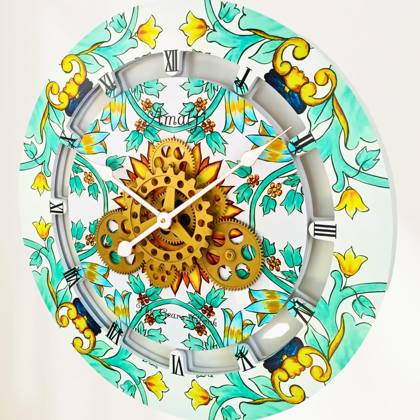 The Gears Clock Wall Clock Italy Collection with Moving Gears (Amalfi, 24 inch Round)