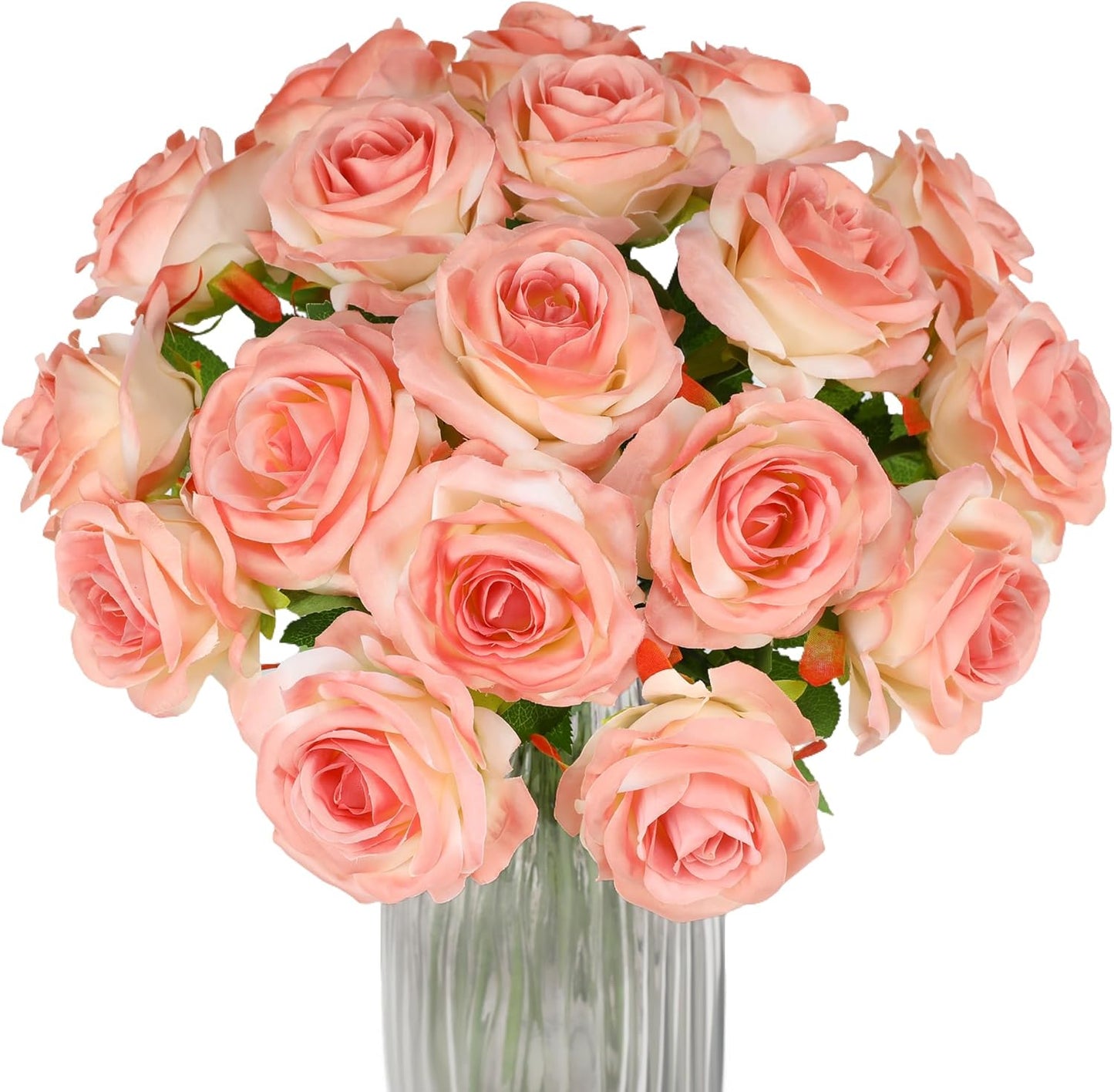 Pink Fake Roses Artificial Flowers - 10 Pcs Fake Artificial Roses Silk Flowers with Stems for Home Wedding Hotel Office Centerpiece Decor（Gradient Pink）