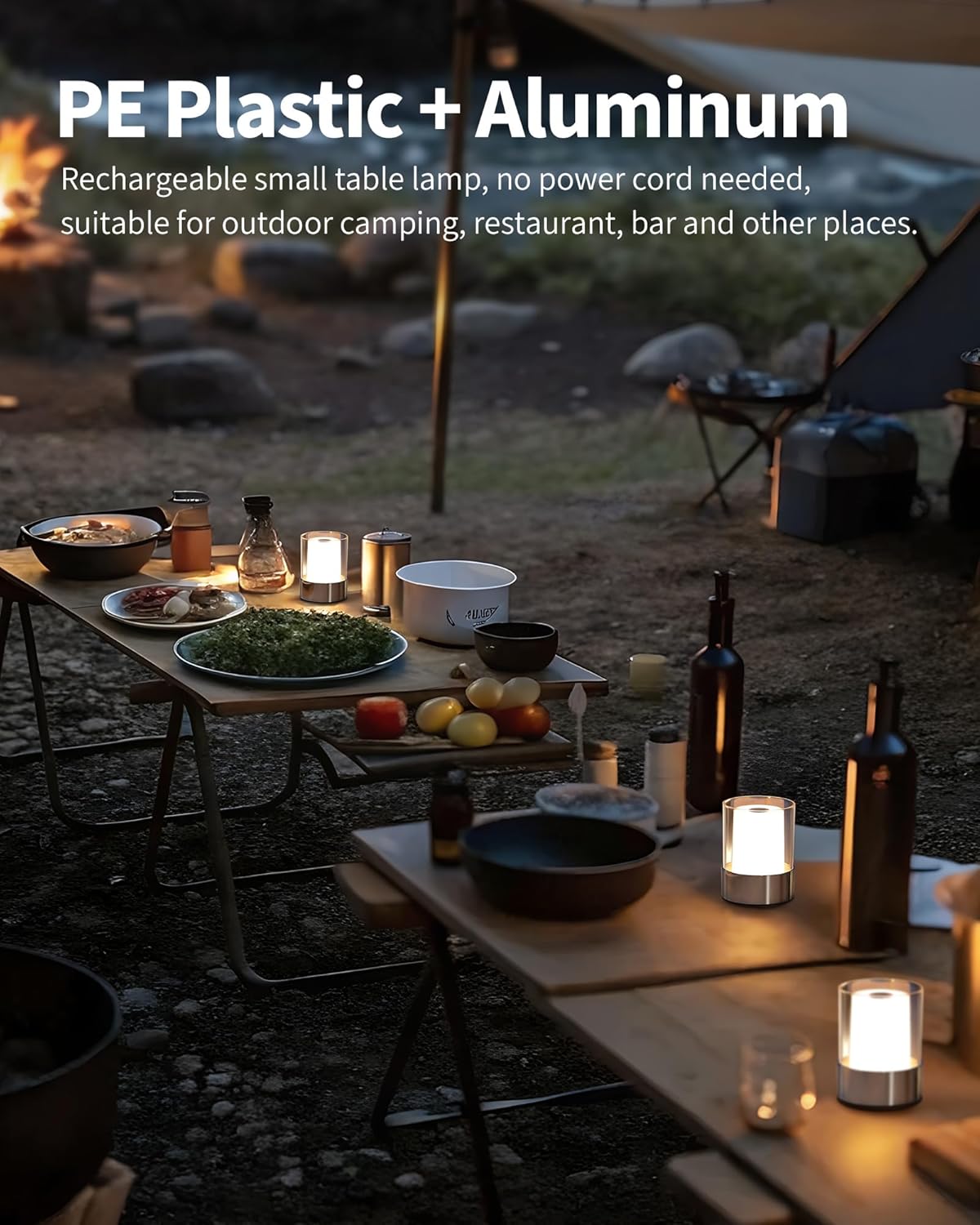 LED 4" inch Touch Night Light for Nursery Baby Kids Set of 2 (Chrome), Small Outdoor Waterproof Lamp for Bathroom Camping, Rechargeable Cordless Table Lamp for Bar Bedside Restaurant Gifts