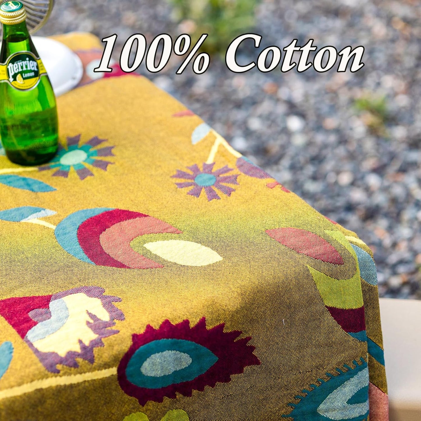 Snycler Boho Throw Blanket for Bed, 100% Organic Cotton Muslin Soft Throw-Yellow Boho Floral Farmhouse Rustic Spring Summer Fall Decor Blanket for Couch Sofa Quilt and Gift, 80" x 90"