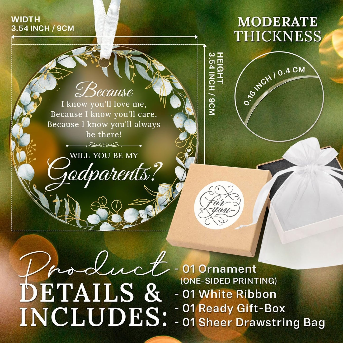 HEXMOZ Godparents Proposal Gift - Will You Be My Godparents Ornament - Godparent Gifts for Baptism, Catholic Godparent Ornament, Present from Godchild - Acrylic Christmas Ornaments 2025