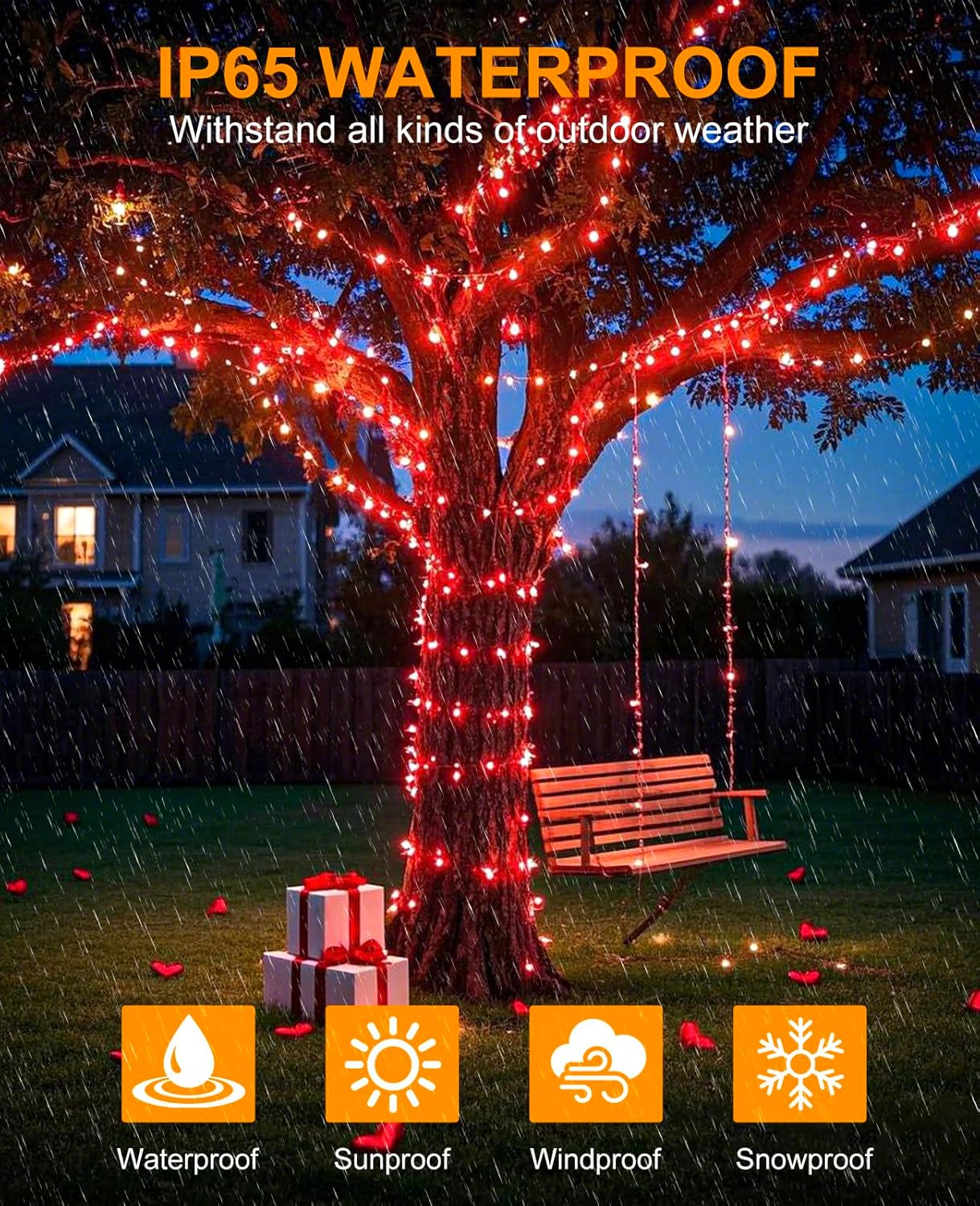 Christmas Lights Outdoor, 157FT 480 LED Plug in Christmas Tree Lights Waterproof, 8 Modes Green Wire Twinkle String Light for Indoor Room Patio Garden Porch Xmas Wedding Party Decorations, Red