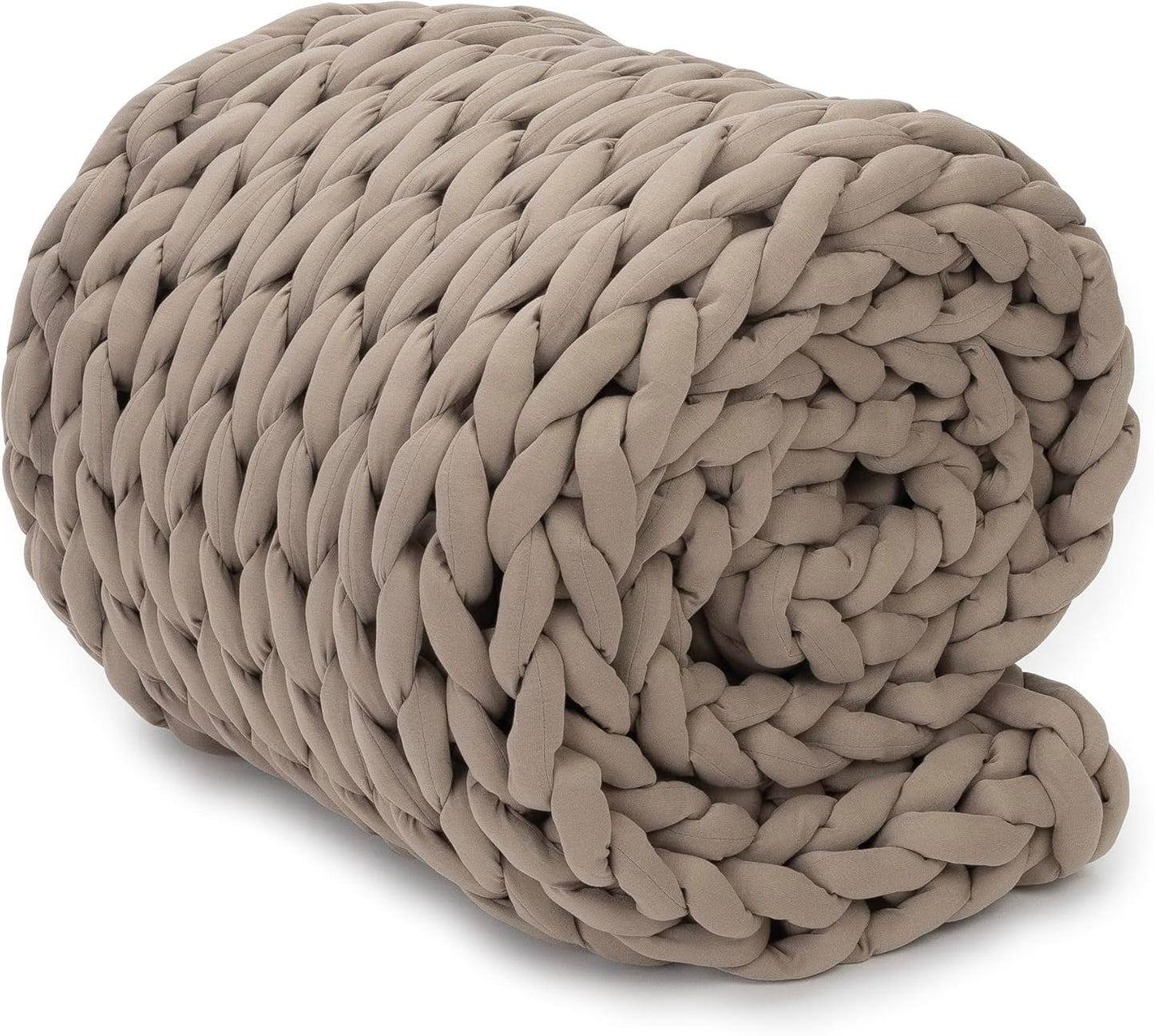 Nuzzie Chunky Knit Weighted Blanket - Breathable, Cooling, Hand Made Knit Throw Blanket for Sleep - Machine Washable, Stylish Decor Design (Taupe, Queen | 22lbs | 60"x80")