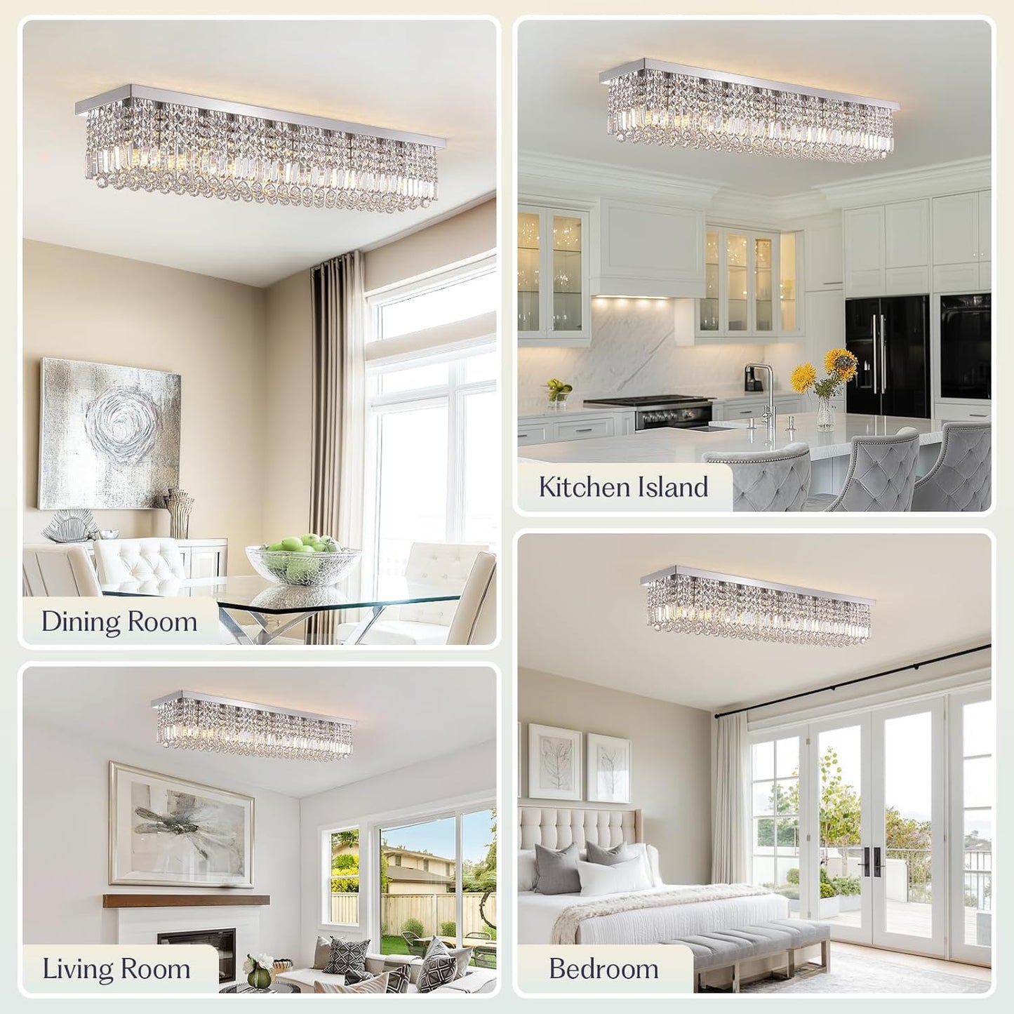 Luxury Lighting Fixture Chandelier Rectangular with Raindrop Crystals Pendant Light Fixture 10-Lights Modern Crystal Rectangle Flush Mount Chandelier for Living Room Dining Room Bar L47 Inch